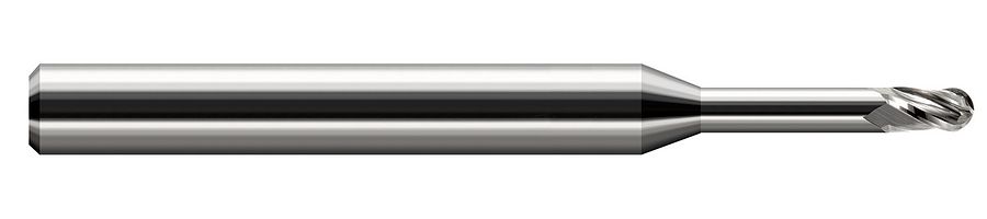 Picture of Harvey Tool 860693 Dia 0.093 LOC 0.1390 OAL2.50 End Mill Standard Flute Standard Helix Carbide Uncoated Single End Ball NoseBall